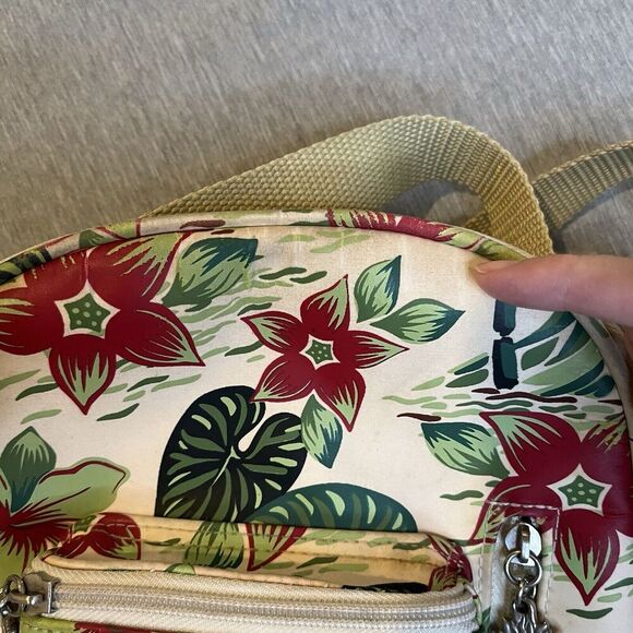 Vintage SUNNY HAWAII Cream w/Palm Tree Floral Print Mini Backpack Purse - Picture 14 of 14